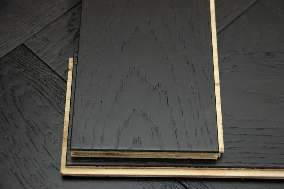 Natural Engineered Flooring Oak Herringbone Jet Black Brushed UV Lacquered 15/4mm By 90mm By 600mm