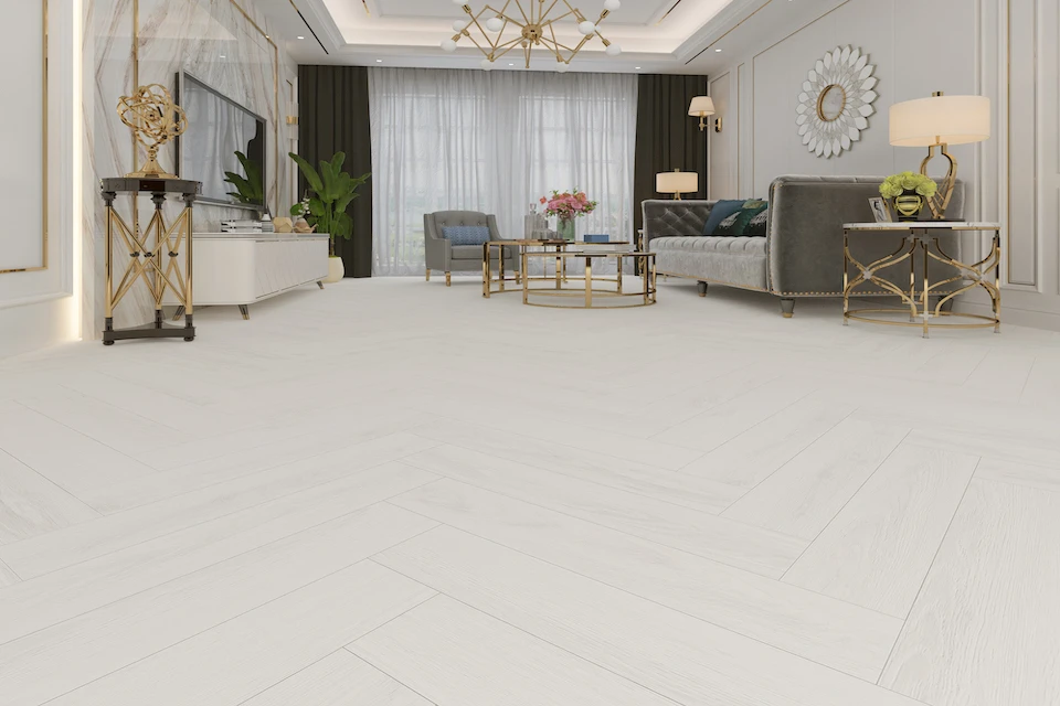 Masada Light Grey Herringbone Laminate Flooring 12mm By 120mm By 600mm