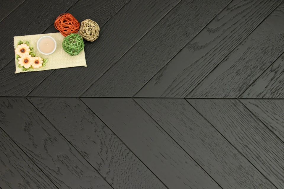 Natural Engineered Flooring Oak Chevron Jet Black Light Brushed UV Lacquered 15/4mm By 90mm By 600mm - Image 2