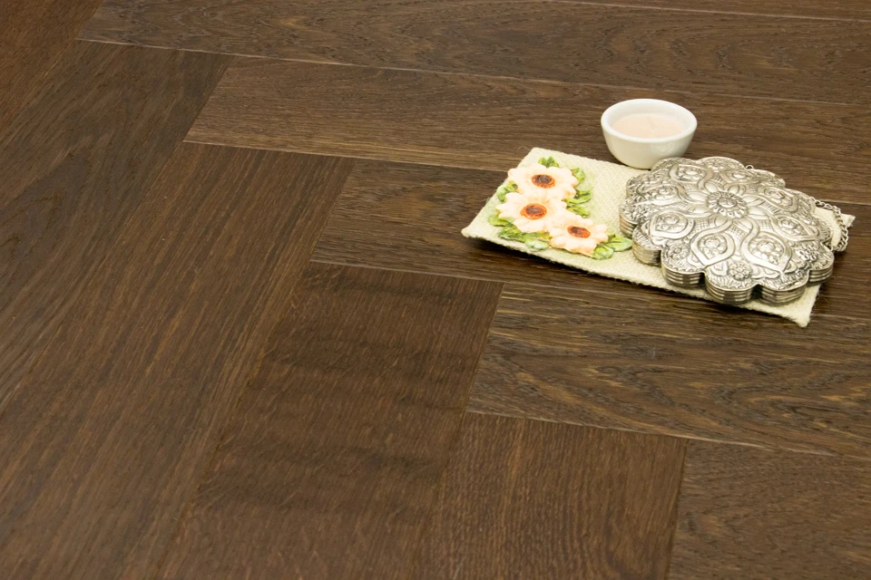Prime Engineered Flooring Oak Herringbone Dark Smoked Brushed UV Oiled 14/3mm By 97mm By 790mm - Image 2