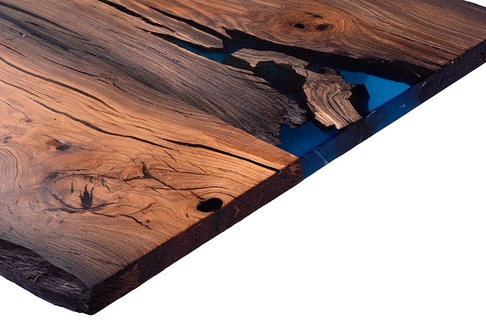 Bog Oak Dining Room Table Top Live Edge Hardwax Oiled (with Resin) 35mm By 930mm By 2100mm - Image 2