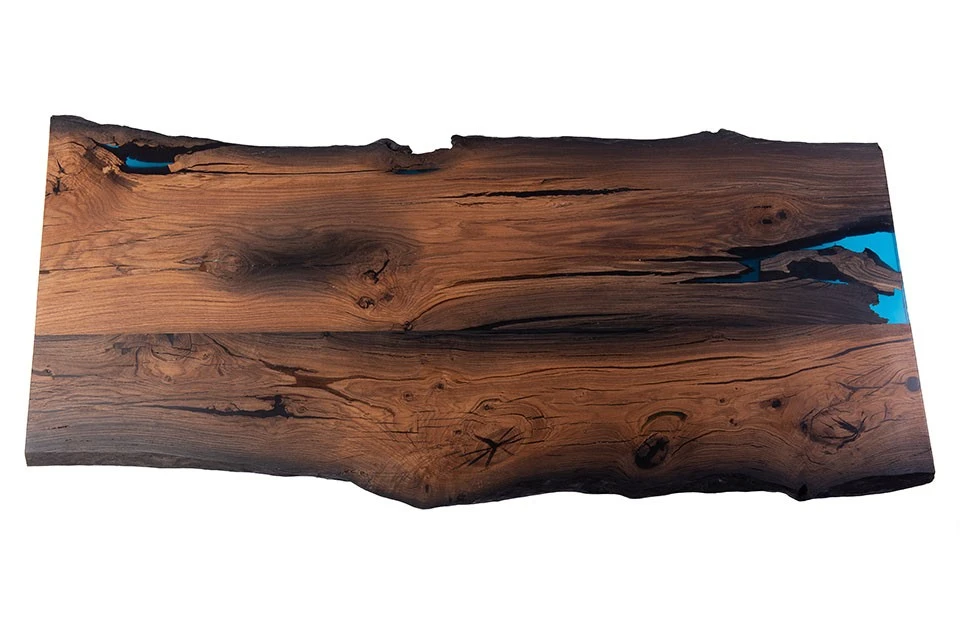 Bog Oak Dining Room Table Top Live Edge Hardwax Oiled (with Resin) 35mm By 930mm By 2100mm - Image 4