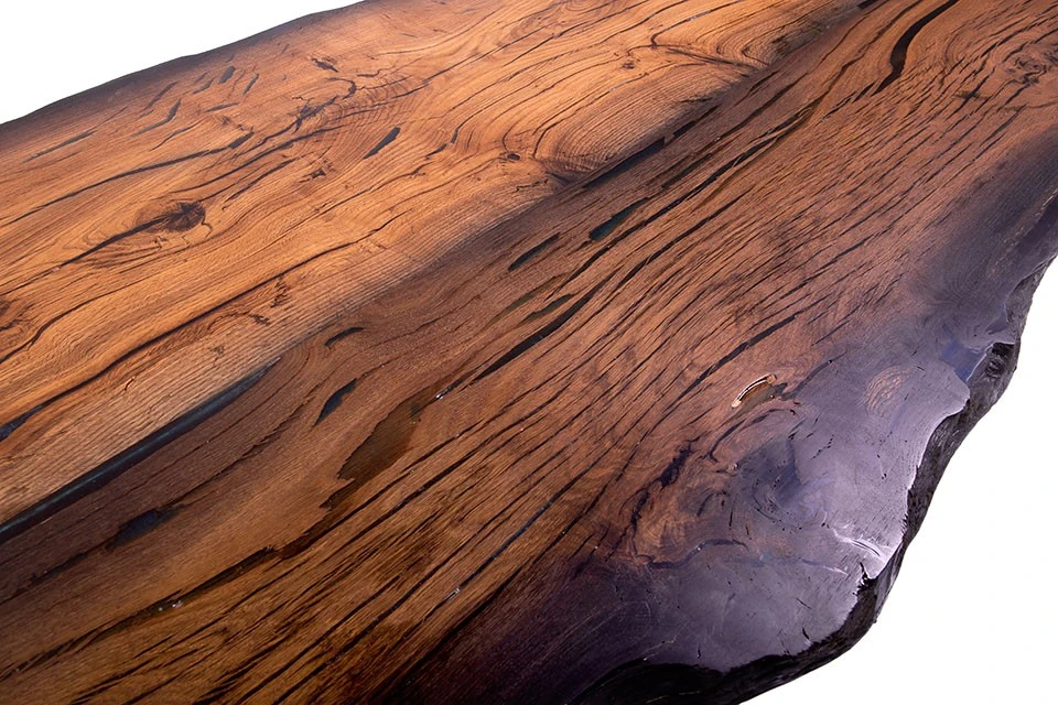 Bog Oak Dining Room Table Top Live Edge Hardwax Oiled (with Resin) 35mm By 890mm By 2530mm - Image 4