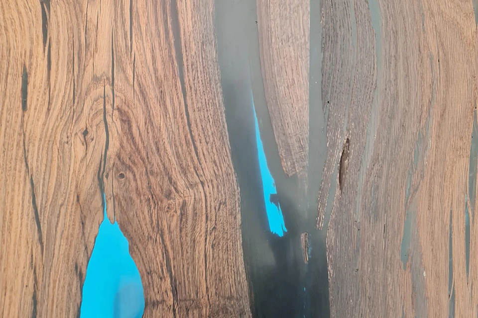 Bog Oak Dining Room Table Top Live Edge Hardwax Oiled (with Resin) 35mm By 940mm By 2540mm - Image 5