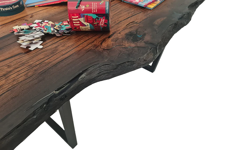 Bog Oak Dining Room Table Top Live Edge Hardwax Oiled (with Resin) 35mm By 940mm By 2540mm - Image 2