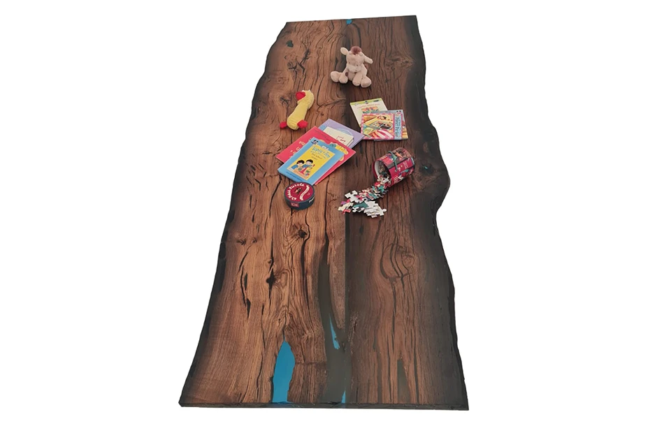 Bog Oak Dining Room Table Top Live Edge Hardwax Oiled (with Resin) 35mm By 940mm By 2540mm - Image 4