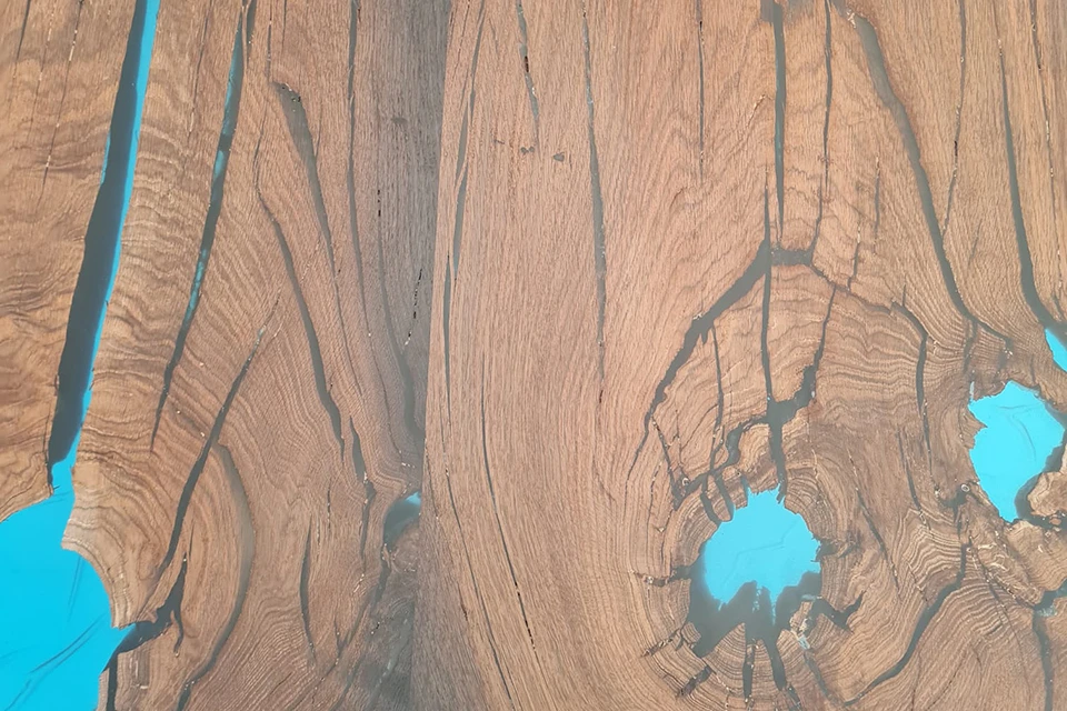 Bog Oak Dining Room Table Top Live Edge Hardwax Oiled (with Resin) 35mm By 980mm By 2560mm - Image 5