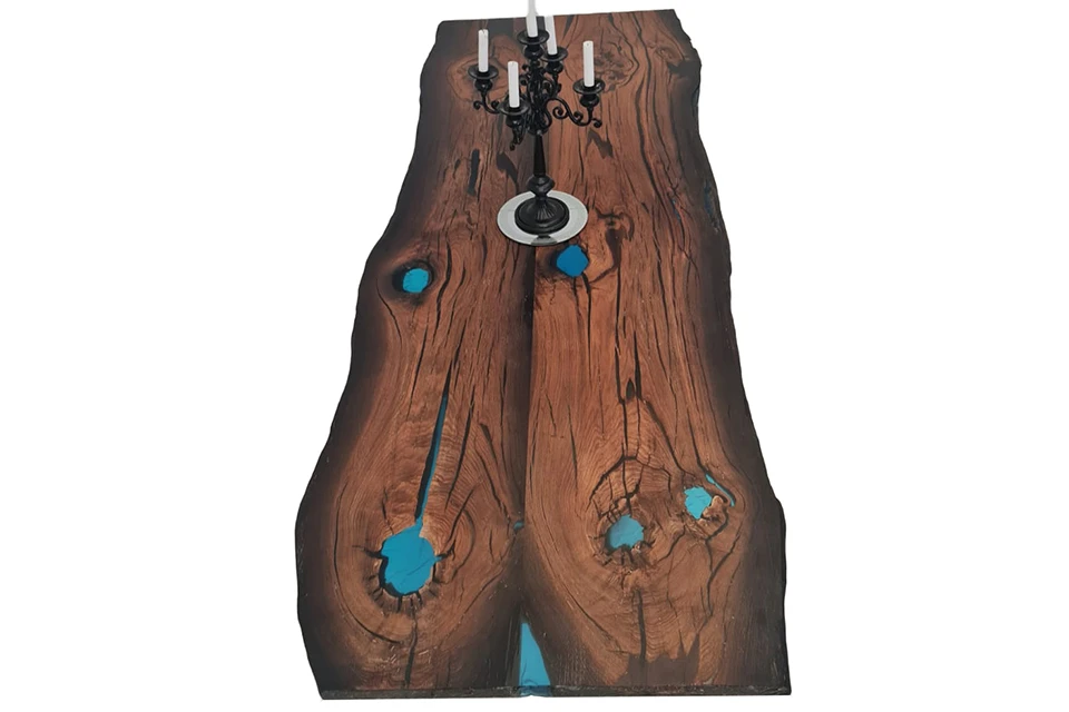 Bog Oak Dining Room Table Top Live Edge Hardwax Oiled (with Resin) 35mm By 980mm By 2560mm - Image 2