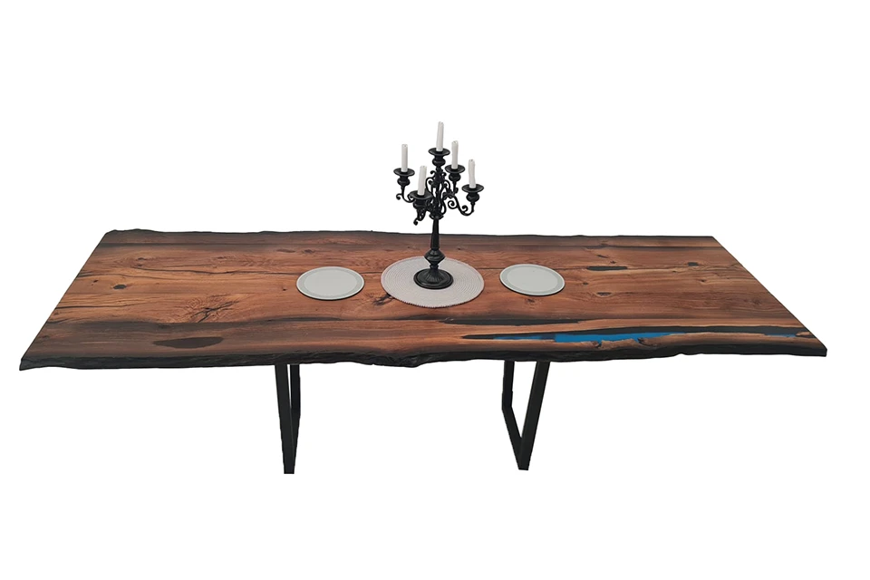 Bog Oak Dining Room Table Top Live Edge Hardwax Oiled (with Resin) 35mm By 930mm By 2600mm - Image 2