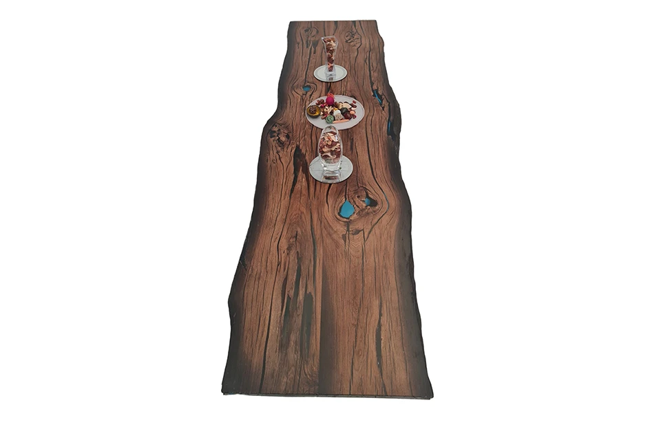 Bog Oak Dining Room Table Top Live Edge Hardwax Oiled (with Resin) 35mm By 880mm By 3150mm - Image 4