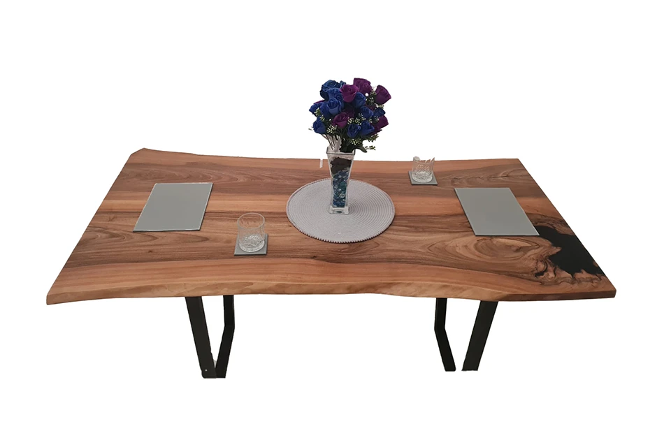 European Walnut Dining Room Table Top LiVe Edge UV Lacquered (with Resin) 30mm By 840mm By 1650mm - Image 3