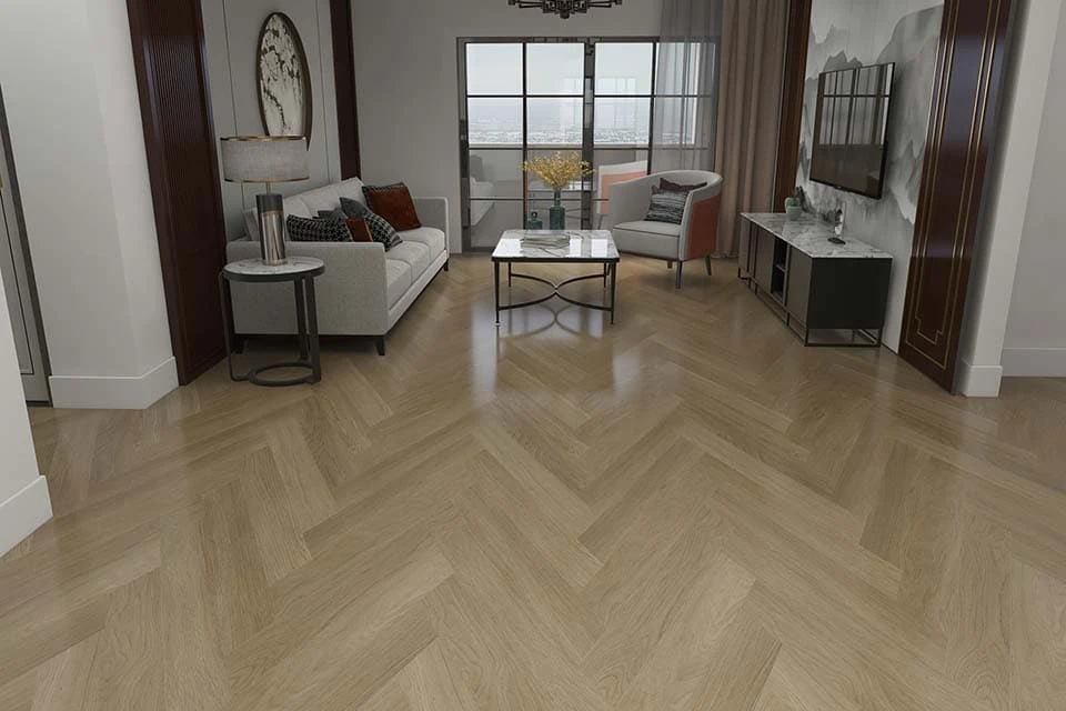 Supremo Luxury Click Vinyl Rigid Core Herringbone Flooring Oak With Built In Underlay 6mm By 127mm By 610mm