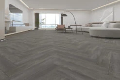 Supremo Luxury Click Vinyl Rigid Core Herringbone Flooring Metal Grey With Built In Underlay 6mm By 120mm By 600mm