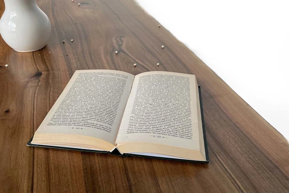 European Walnut Dining Room Table Top LiVe Edge UV Lacquered (with Resin) 35mm By 840mm By 1520mm - Image 2